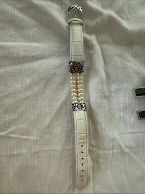 Brighton White Pearl Strand Leather Bracelet with Silver Accents